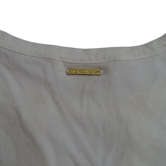 Michael Michael Kors White Top Women Size M Keyhole Gold Accent Short Sleeve - Picture 9 of 13